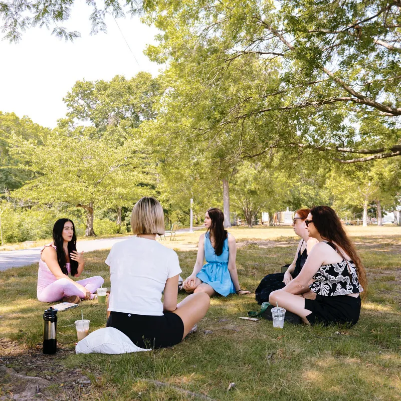 Evolving Heart members gathered together outdoors during a Worthy Walk in Boston.